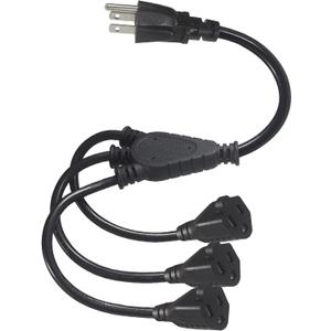 KUNCAN 3-Outlet Splitter Extension Cord - 3 Prong 1 to 3 Way Power Splitter Extension Cable, 1FT 16AWG 13A/1625W, NEMA 5-15P to 3*NEMA 5-15R Y Style Extension Cord (Black 1-Pack)