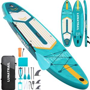 11'34" Extra Long/Extra Wide Premium Inflatable Stand Up Paddle Board (SUP)  Portable & Lightweight for Yoga, Surfing, Family Fun | Complete Kit with Paddle, Pump, Bag | Durable Design (Blue & White)