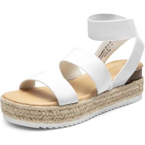 DREAM PAIRS Strappy Espadrille Platform Wedge Sandals for Women Dressy Summer, Comfortable Open Toe Sandals with Cushioned Insole and Ankle Strap Buckle (8.5, White)