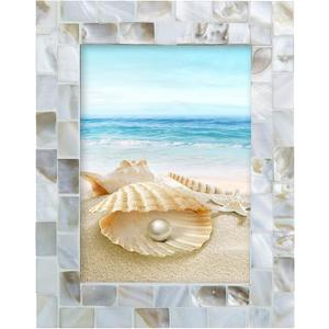 Handmade Picture Frames, 5" x 7"Vintage Mother of Pearl Photo Frame,Unique Natural Style,Chic Mosaic Beach Picture Frame Tabletop or Wall Hanging Display Frame (White, 5x7)