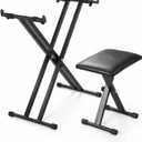 Keyboard Stand & Bench Set Double-X Piano Stand with Adjustable Height (7 Levels), Foldable Design, Heavy-Duty Construction, Suitable for Most Keyboards, Digital Pianos