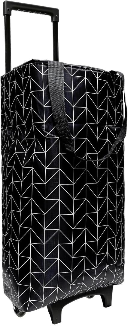 Large Foldable Wheeled Shopping cart, Insulated Waterproof Reusable Grocery Bag, Portable Tote for Supermarket Shopping, Travel & Camping (Black)