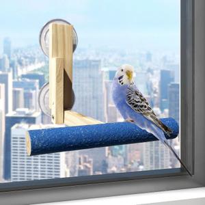 FlidRunest Bird Perch Stand with Suction Cup for Window Mirror, Bird Window Paw Grinding Perch Toy for Small Medium Parrot Parakeet Cockatiel Concure Budgie Macaw Finch Lovebirds T Shape