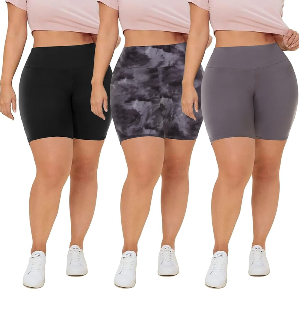 QGGQDD 3 Pack Plus Size Biker Shorts for Women – 8" High Waisted Black Shorts for Yoga Workout XL