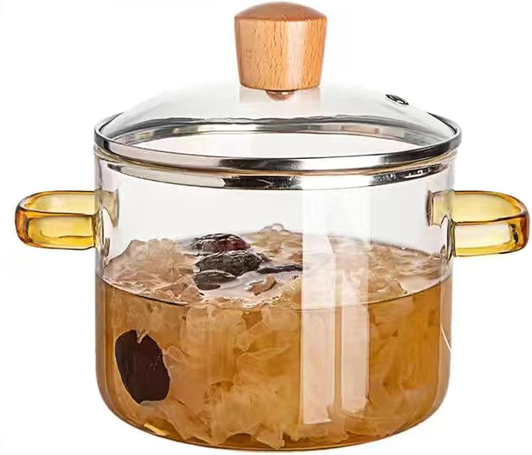 Clear Cooking Pots 1.5L(50oz) High Borosilicate Cooking Pot,Cooking Pots for Stove Top Glass Saucepan,Glass Pot With Lid for Cooking Noodle,Soup,Milk,Tea