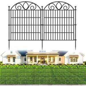 5 Panels No Dig Decorative Garden Fence Panel 28" H X 9.8' L Rustproof Metal Dog Fence Outdoor for Yard, Animal Barrier Fence for Pet, Garden Border, Patio, Flower Beds| Temporary Fencing