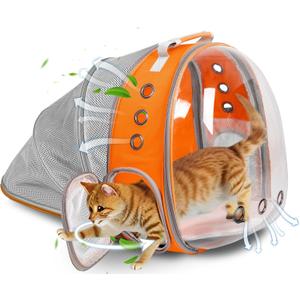 Pet Carrier Backpack Expandable for Cats and Small Dogs, Breathable Anti-Collapse Design, Airline Approved Travel Backpack for Hiking and Outdoor Use (Back Expandable-Orange)