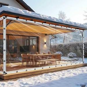 2Pack 10x12ft Clear Waterproof Tarp with Grommets, Upgraded Edge Heat Fused Tear Resistant Clear Heavy Duty Tarps for Patio Fencing, Rain, Wind, Cold, Chicken Coops（Windproof Rope+Tie-Downs）