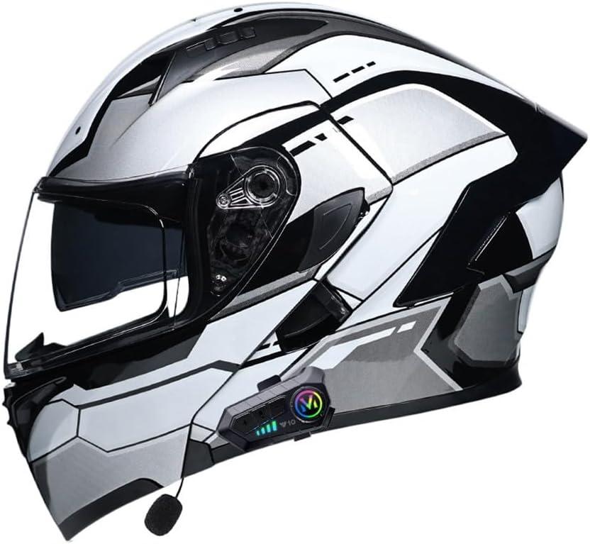 Bluetooth Modular Motorcycle Helmet DOT Approved Full Face Flip up Anti-Fog Double Visor Helmet Built-in Dual Speaker with Microphone for Adult Men and Women M ~XXL (A16)