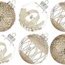 XmasExp Christmas Ball Ornaments Set, Shatterproof Christmastree Decorations,6ct Large Plastic Hanging Ornaments,100mm/4,Champagne Gold