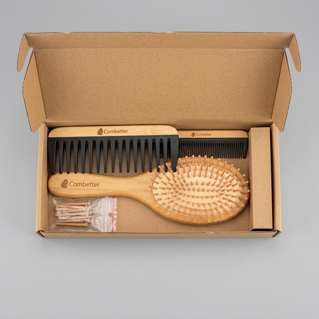 Bamboo Hair Brush and Comb Set for Hair Growth & Scalp Massager Natural Bamboo Hair Brush& Combs Set– Detangling Hair Comb Set 3PC for All Hair Types, Great for Women, Men & Kids
