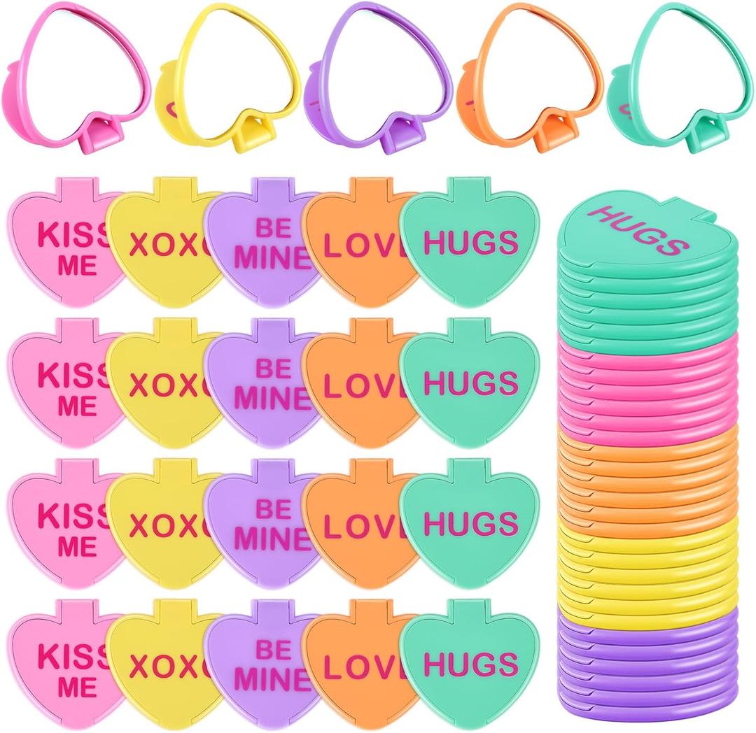 clothmile 100 Pcs Valentine Compact Mirror Bulk Gifts Heart Shaped Mini Pocket Mirror Folding Makeup Portable Love Hand Mirror for Women Valentine's Day Gift
