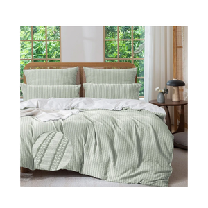MILDLY Jacquard Stripe Duvet Cover - Sage Green 100% Washed Cotton Boho Textured Comforter Cover Set with Zipper Closure 20×26