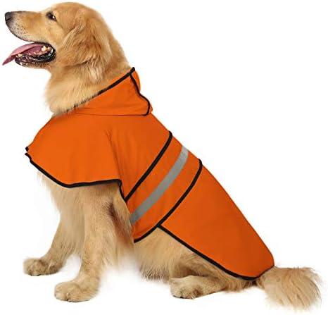 HDE Dog Raincoat Jacket Reflective Adjustable Hooded Pet Poncho Rain Coat with Leash Hole for  X-Large Dogs Safety Orange