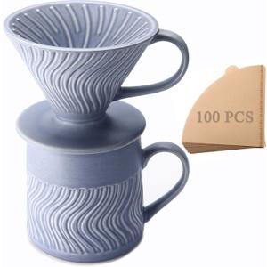 Pour Over Coffee Maker with 100 Sheets of Paper Filter, 15 oz Ceramic Coffee Mug & Ceramic Coffee Dripper, 1 Cup-Single brew coffee set, Purple