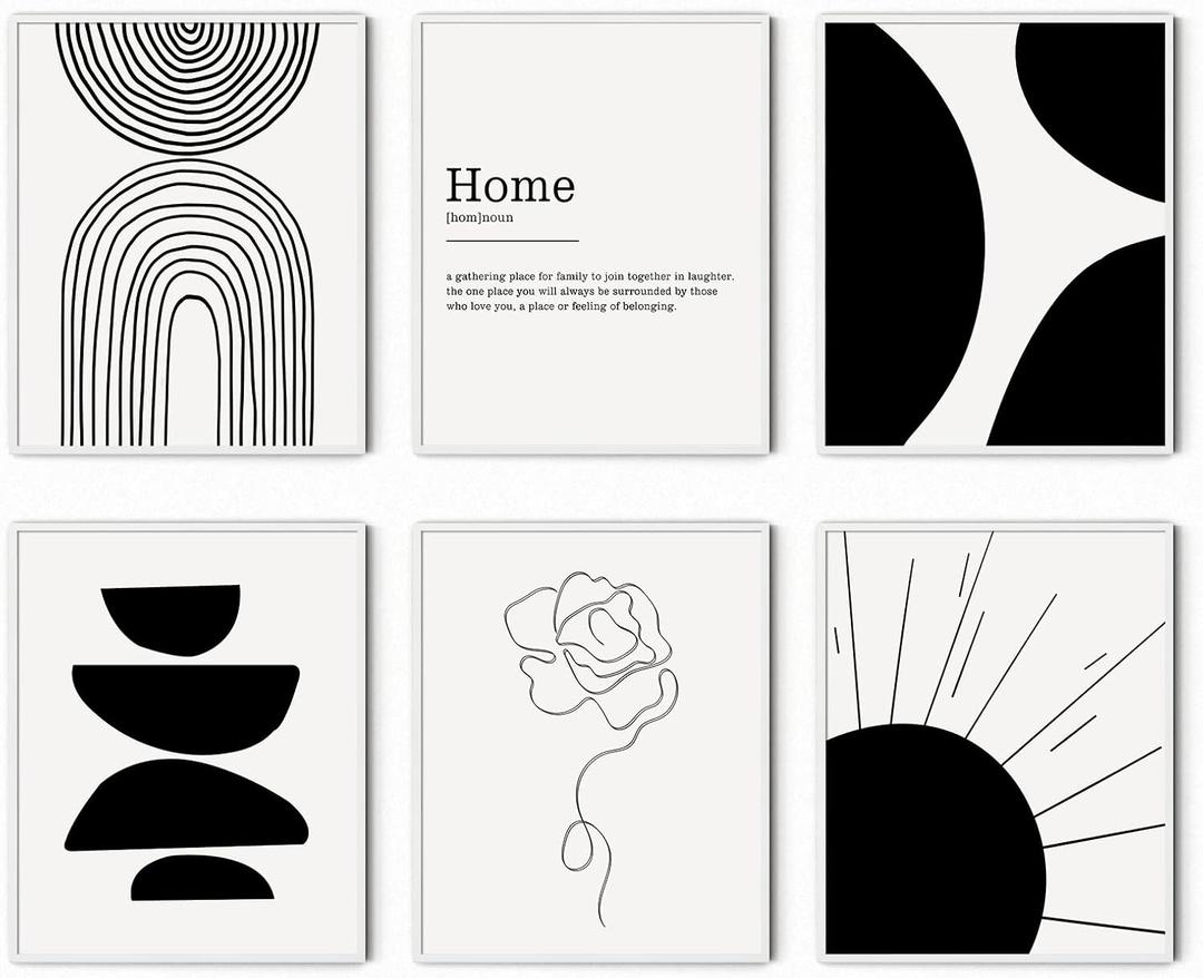 Minimalist Boho Wall Art LIYAOLI Abstract Geometric UnFramed Wall Decor Boho Room Decor Black and White Boho Wall Art Prints Line Art Canvas Painting Mid Century Modern Prints Bohemian Posters Posters for Bedroom Kitchen Living Room Office Home Decor Set of 6pcs,(8x10in UnFramed) (Black Art)