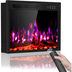 23" Electric Fireplace Inserts, 1500W Recessed Fireplace Heater with Remote Control, 6 Flame Colors & 5 Brightness, 8H Timer, Infrared Quartz Fireplace Insert for Indoor, 23" W x 17" H