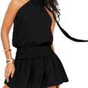 SOLY HUX Women's Leopard Print Dress Animal Cheetah Dresses Summer Halter Tie Flowy Party Club Night Out Mini Dress (Pure Black,Small)