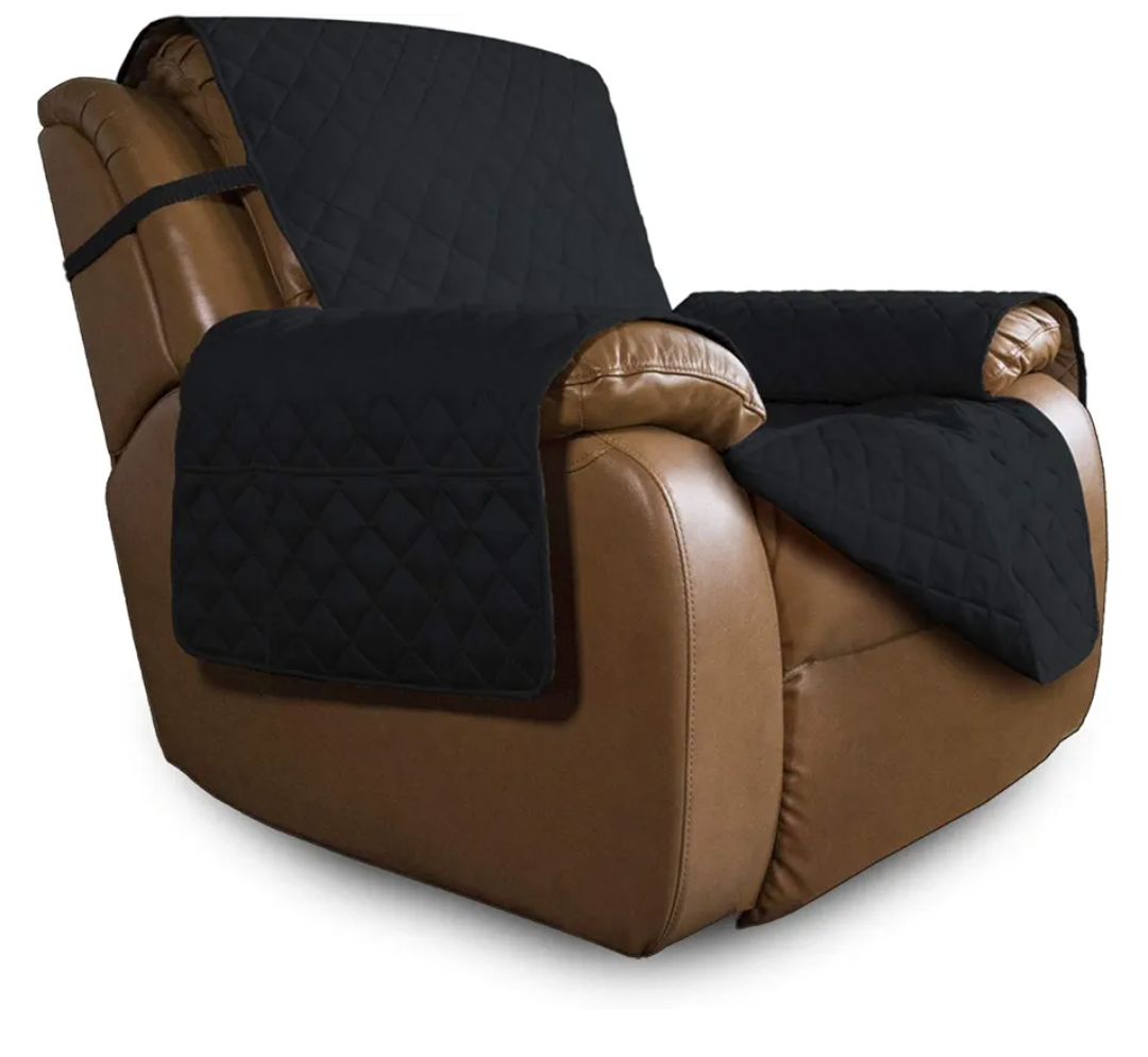 Oversized Recliner Chair Slipcover Reversible Sofa Cover Water Resistant Couch Cover Furniture Protector with Elastic Straps for Pets Dog (Oversized Recliner, Black/Black)