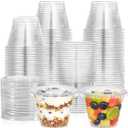 AOZITA 100 Sets, 9 oz Clear Plastic Cups With Flat Lids No Hole, Disposable Cups With Lids for Ice Cream, Pudding, Cake, Snacks Smoothie, Milkshake, Cold Drinks