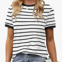 Womens T Shirt Short Sleeve Crew Neck Basic Color Block Tee Tops, M