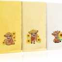 3 Pcs Sunflower Highland Cow Hand Towels Embroidered Highland Cow Farmhouse Yellow Decorative Bathroom Towels for Bathroom Kitchen Decor, 100% Cotton, 13.3 x 29.5'' (Bright Color)