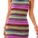 PRETTYGARDEN Womens 2026 Summer Mini Dresses Square Neck Sleeveless Tank Bodycon Striped Boho Sundress Beach Vacation Outfits, M