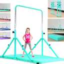 MARFULA Foldable Gymnastic Bar for Kids Ages 3-12, 9 Height Levels, 200 lbs Weight Capacity, 5 Ft Length Gymnastic Kip Bar with Mat, Gymnastic Equipment for Home and Gym Center Indoor Outdoor Use