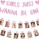 Girls Just Wanna Be One Birthday Decorations, Pink Bow Theme 1st Birthday Photo Banner for Baby from Newborn to 12 Months Pictures, 1 Year Old Girls Monthly Milestones Garland