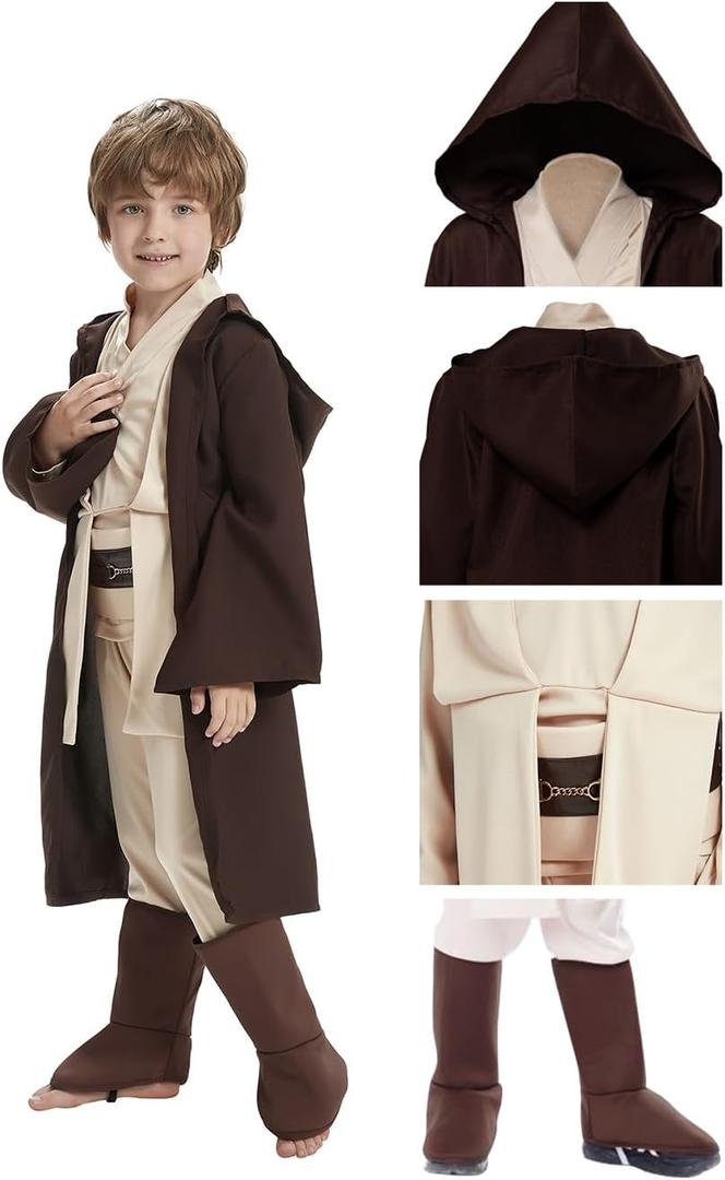Knight Costume Kids Child Tunic Hooded Robe Pants Belt Shoes Halloween Cosplay Costume Outfit Suit (Medium, Brown) Knight Costume Kids Child Tunic Hooded Robe Pants Belt Shoes Halloween Cosplay Costume Outfit Suit (Medium, Brown)