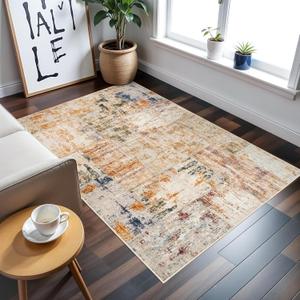 Washable Area Rug 3x5 - Abstract Living Room Rus Low Pile Area Rug for Bedroom Soft Water Resistant Non Slip Modern Floor Area Rugs for Entry Dinning Room 3x5 Multi Color