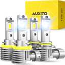 AUXITO 9005/HB3 H11/H8/H9 LED Bulbs Combo, 50000LM Bright 6500K Cool White, 120W Fanless Light Bulbs, Pack of 4