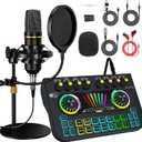 Podcast equipment bundle, with live sound card audio mixer, equipped with 3.5mm microphone, podcast microphone bundle for streaming content creation, recording, singing, and live broadcasting