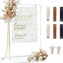 Wedding Welcome Sign Stand, 50" Standard Height - White Metal Sign Holder with 6 Leather Straps, Easel Stand for Seating Charts & Event Décor
