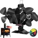 Wood Stove Fan, Fireplace Fan with Magnetic Thermometer & Bracket, 8 Blades Heat Powered Fan, Silent Motors, Horizontal Air Flow for Wood/Pellet Fireplaces (Black-Fan+Thermometer)