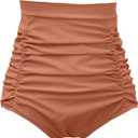 COCOPEAR Women's Ruched High Waisted Bikini Bottom Retro Vintage Swim Short Tankinis Floral 55 S (Medium, Pla177)