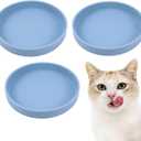 Silicone Dog Bowl Shallow Cat Food Bowls, 6 Inch Wide Cat Bowls Whisker Friendly, No Spill Less Mess Dog Plates for Dry and Wet Food, Set of 3 Puppy Bowls for Small Dogs and Cats (Blue)