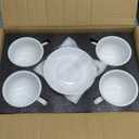 LE TAUCI Cappuccino Cups with Saucers 8 oz, Set of 4 Large Ceramic Coffee Cup Set for Latte, Au Lait, Flat White, Mocha, Tea Cup Set, Dishwasher Safe, Embossed Coffee Cups, White