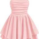 EXARUS Girls Holiday Dress Teen Ruched Ruffled Flowy Spaghetti Strap Dance Prom Formal Party Tween Cute Dresses 8-14Y (Pink)