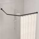 Corner Shower Curtain Rod, Diamond Shaped [Both Sides: 22" - 34.8", Middle: 28" - 43.7"] Adjustable Bathroom Bathtub Shower Rod with 12 Hooks & Ceiling Support (Matte Black)