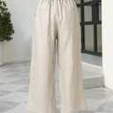 Women's 100% Linen Wide Leg Pants Summer Casual Cropped Palazzo Beach Pants Outfits 2025 Trendy (Beige)