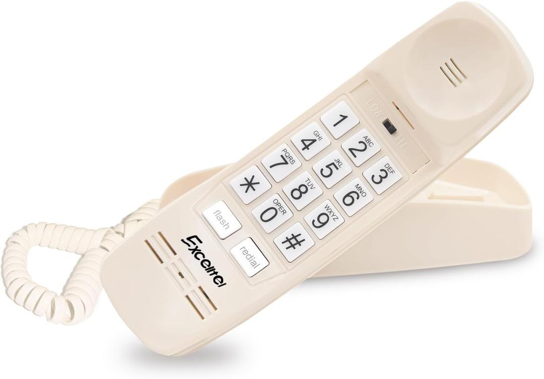 Retro Corded Landline Phone, Vintage Wall Mount & Desk Telephone - No Power Required, Emergency Use, Big Button for Seniors/Elderly with Loud Ringer & Flashing Light, Clear Sound (Beige)