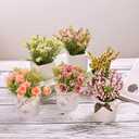 LUEUR 6Pcs Artificial Flowers with Ceramic Pot Fake Flower Arrangements Small Faux Spring Flowers in Vase Spring/Summer Decor, Centerpiece Table Decorations for Easter Home Office Shelf