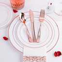 N9R 300PCS Rose Gold Plastic Silverware, Heavy Duty Plastic Cutlery Set, Disposable Rose Gold Utensils Include 100 Forks, 100 Spoons, 100 Knives, Perfect for Party Decorations