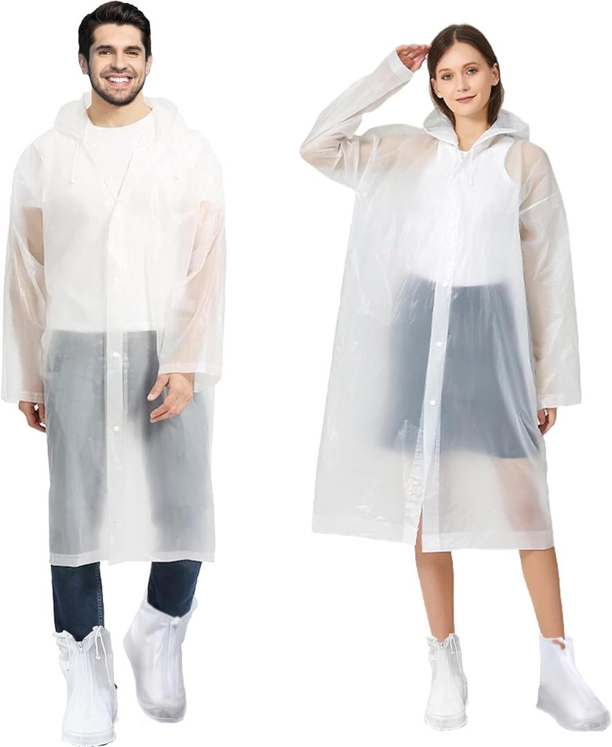 2 Sets Rain Shoes Cover and Rain Ponchos, Waterproof Shoe Covers Reusable Raincoats for Outdoor Activities (US, Alpha, 3X-Large, Regular, Long, White)