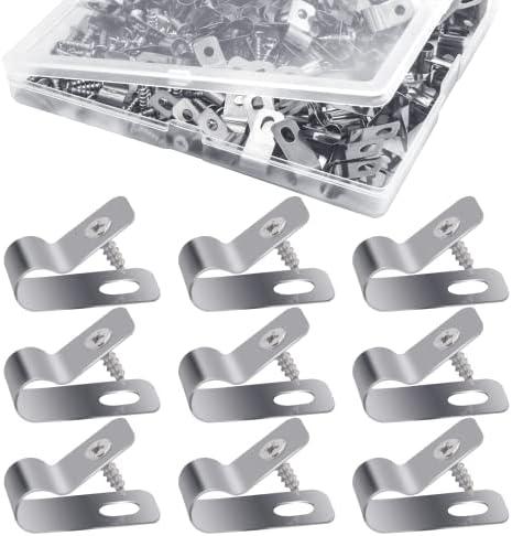 100 Pcs Fence Wire Clamps, Metal Wire Clamp with 100 Pcs Screws, Wire Fencing Clamps Trailer Frame Wire Clips, Double Wire Trailer Wire Clips Metal Cable Clips(for 4-8 Gauge Wire Fencing)