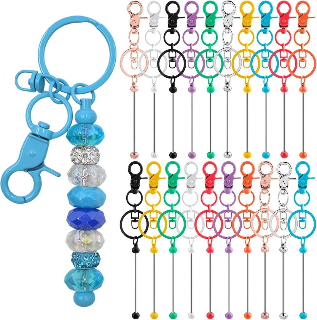 20 Pcs Beadable Keychains Bulk Kit  DIY Keychain Making Supplies with Metal Blanks for Crafts, Jewelry, Charms, Custom Projects  Blank Chain Bars for Beaded Keychain Design (Multicolor) (A-Multicolor)