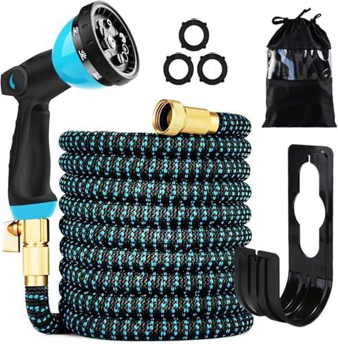 Expandable Garden Hose 75FT-Expanding Water Hose with Thumb-Controlled 10 Spray Nozzles&3750D Outer Fabric, Durable Collapsible Latex Core, Ultra Lightweight & Flexible