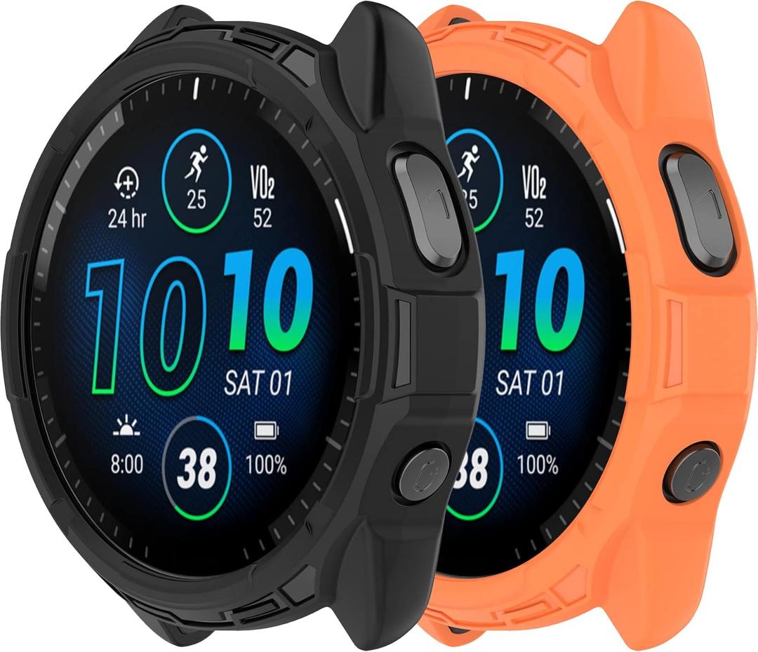 Cover Compatible with Garmin Forerunner 965 Case Soft TPU Anti-Scratch Bezel Bumper Frame Coverage Protective Shell Watch Accessories(Black&Orange)