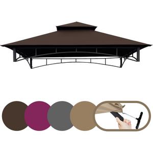 Tradesparker 5x8 BBQ Grill Gazebo Replacement Canopy Top with T-Hook,Double Tiered Waterproof Roof Gazebo Cover for Model L-GG001PST-F, Brown